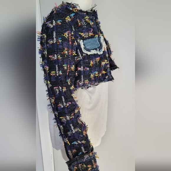 Gawqo Womans Sz. L Fringe Detail Cropped Jacket Lined Street Wear High Fashion - Picture 9 of 14